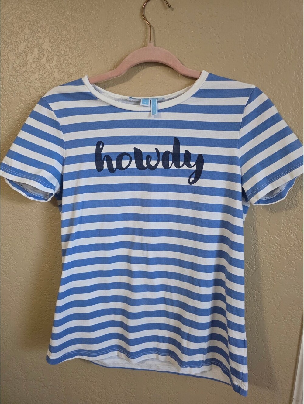 Draper James Women's Blue and White Striped 'Howdy' T-Shirt Small